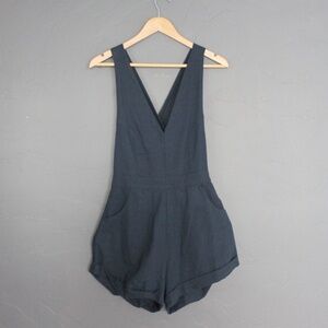 Navy blue linen romper